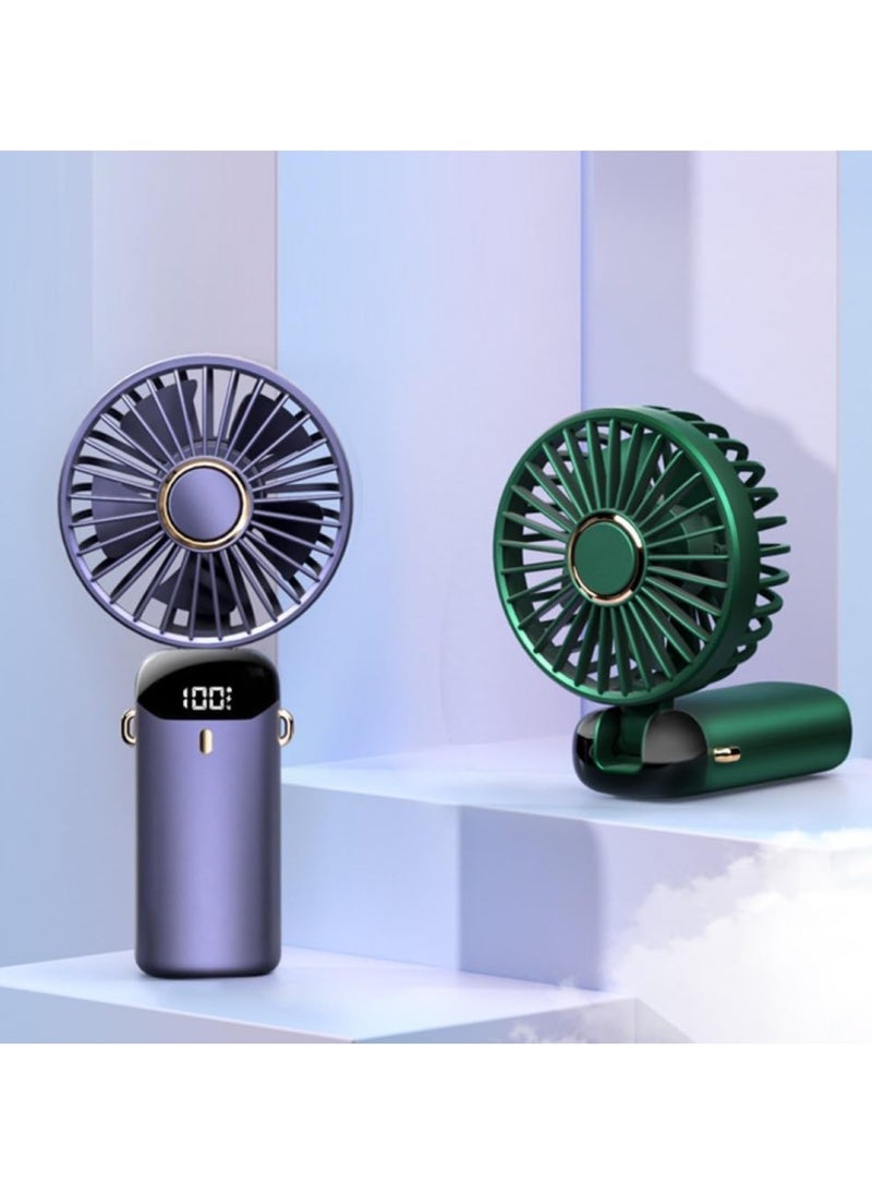 Portable Handheld Fan - Digital Display - 5 Speeds - USB Charging Port - 90 Degree Foldable - Different Colors (Blue, Green, White, Pink) - Elegant and Quiet Design - Suitable for Home, Work and Travel