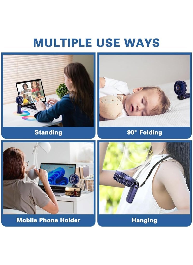 Portable Handheld Fan - Digital Display - 5 Speeds - USB Charging Port - 90 Degree Foldable - Different Colors (Blue, Green, White, Pink) - Elegant and Quiet Design - Suitable for Home, Work and Travel