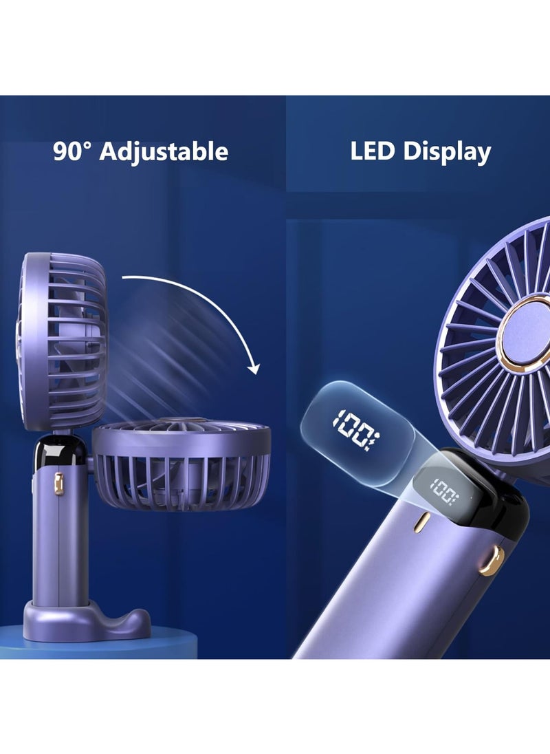 Portable Handheld Fan - Digital Display - 5 Speeds - USB Charging Port - 90 Degree Foldable - Different Colors (Blue, Green, White, Pink) - Elegant and Quiet Design - Suitable for Home, Work and Travel