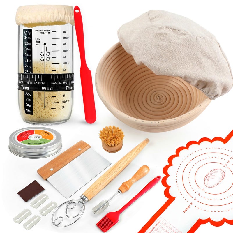 Joyyy Sourdough Starter Kit, Banneton Bread Proofing Basket, 8.5Inch Proofing Basket for Baking, Banneton Bread Baking Gift Set, Sourdough Bread Baking Supplies (Black) - Image 1