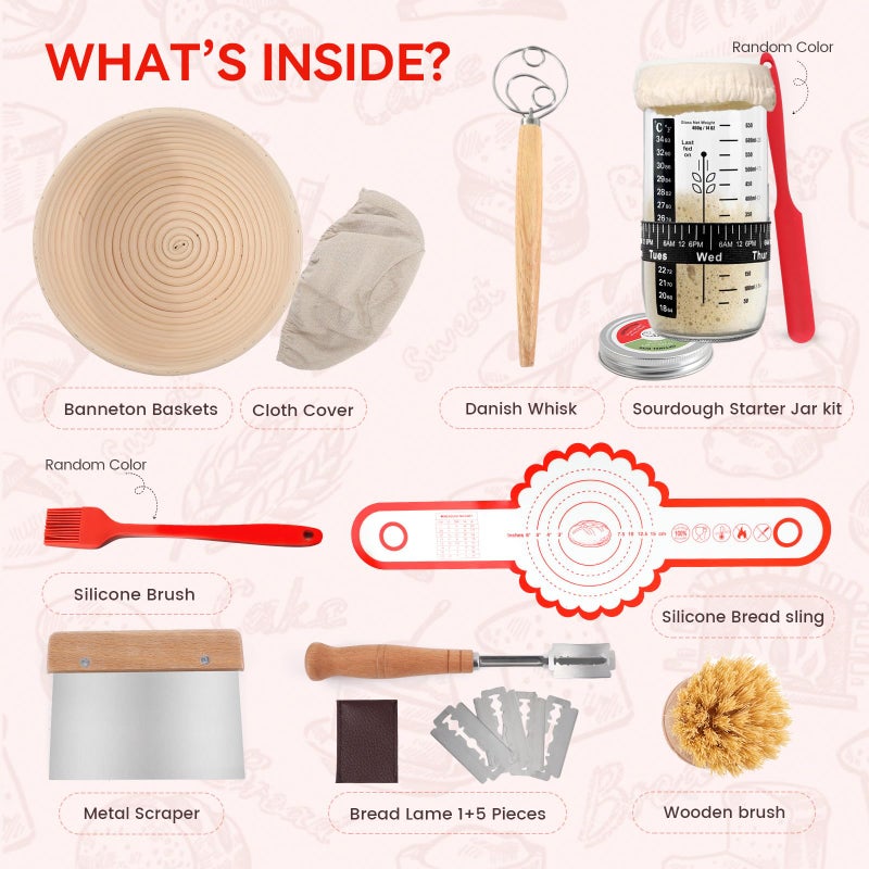 Joyyy Sourdough Starter Kit, Banneton Bread Proofing Basket, 8.5Inch Proofing Basket for Baking, Banneton Bread Baking Gift Set, Sourdough Bread Baking Supplies (Black) - Image 2