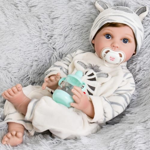 Aori Lifelike Reborn Baby Dolls  22 Inch Realistic Newborn Baby Boy Doll in Soft Weighted Body  Zebra Outfits  Real Life Reborn Toddler Boy Gift Set for Kids 3 - Image 1