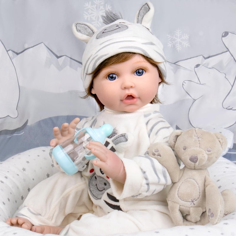 Aori Lifelike Reborn Baby Dolls  22 Inch Realistic Newborn Baby Boy Doll in Soft Weighted Body  Zebra Outfits  Real Life Reborn Toddler Boy Gift Set for Kids 3 - Image 3