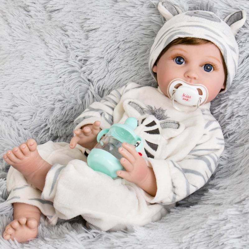 Aori Lifelike Reborn Baby Dolls  22 Inch Realistic Newborn Baby Boy Doll in Soft Weighted Body  Zebra Outfits  Real Life Reborn Toddler Boy Gift Set for Kids 3 - Image 2