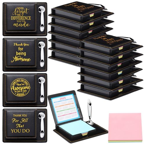 Sinload 12 Sets Employees Appreciation Sticky Note Holder Thank You Gifts for Coworkers Teacher Nurse Appreciation Gifts Included Sticky Notes Pen Holder with PU Leather Box - Image 1