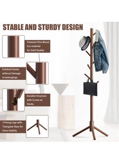 Freestanding Wooden Coat Rack, Multi-Functional Coat Tree with 8 Hooks, 3 Adjustable Sizes for Clothes, Hat, Handbags Stand Used in Bedroom Office Entryway Hallway - pzsku/Z41510B36D0F204BF82D5Z/45/_/1723710958/c6557547-d8ad-4ac0-8198-d107a22eb28f