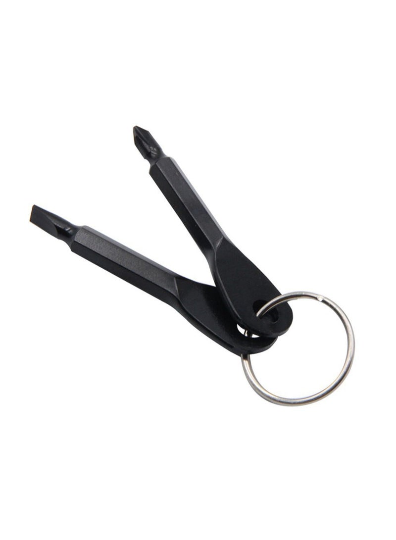 Outdoor Portable Screwdriver EDC Portable Multi-function Gadget with Key Ring Flat Head Screwdriver Cross Screwdriver (Black)  - Image 1