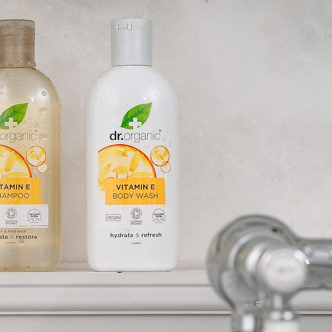 dr.organic Dr Organic Vitamin E Body Wash Shower Gel All Skin Types Natural Vegan CrueltyFree Paraben SLSFree Recyclable Recycled Ocean Bound Plastic Certified Organic 250ml Packaging may vary