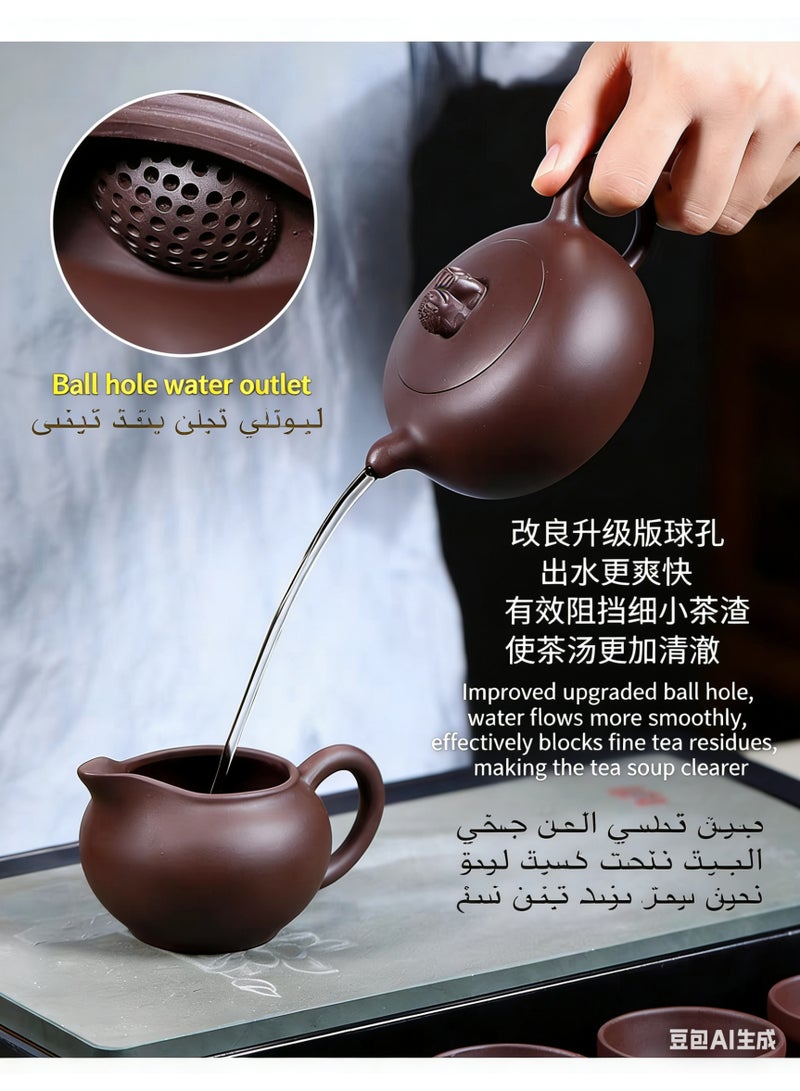 أرجواني الطين وعاء الشاي / اليدوية مقبض الخنازير المحظوظ / الخيزران Yixing اليدوية / 200 مل - Image 3