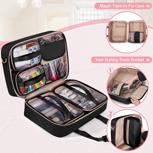 Prokva Extra Large Toiletry Bag for Women with 4 Individual Cases, Large Travel Makeup Organizer Bag with Hair Tool Pocket and Makeup Brushes Compartment, Black - Image 3