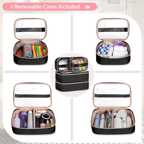 Prokva Extra Large Toiletry Bag for Women with 4 Individual Cases, Large Travel Makeup Organizer Bag with Hair Tool Pocket and Makeup Brushes Compartment, Black - Image 2