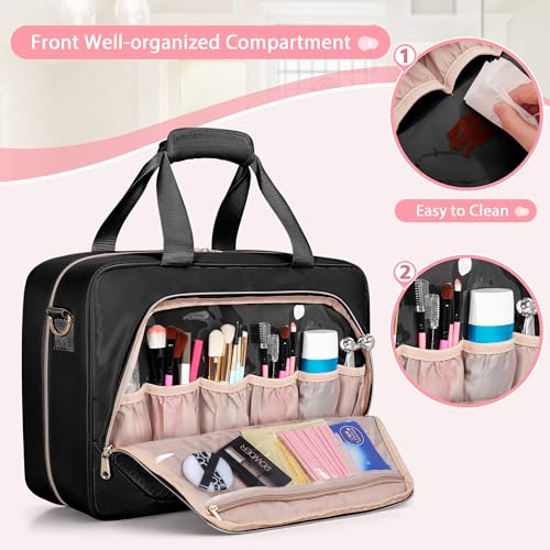 Prokva Extra Large Toiletry Bag for Women with 4 Individual Cases, Large Travel Makeup Organizer Bag with Hair Tool Pocket and Makeup Brushes Compartment, Black - Image 4