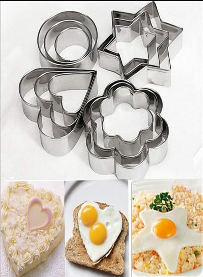 Instakart Cookie Cutters Shapes 12 pcs Heart,Flower,Star,Round Biscuit Cutter Set Omelette Fruit Pancake Shaper,Steel