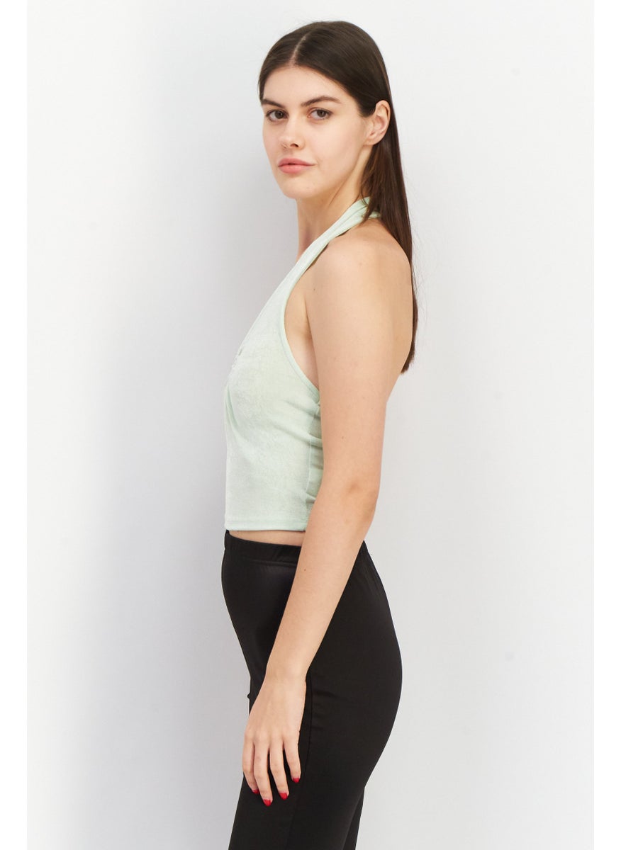 Don't Call Me Jennyfer - Women Halter Neck Sleeveless Textured Crop Top, Green - Image 1