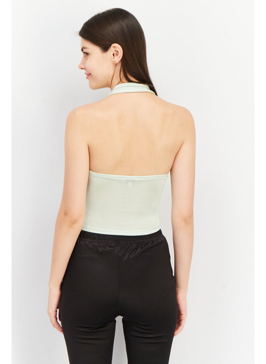 Don't Call Me Jennyfer - Women Halter Neck Sleeveless Textured Crop Top, Green - Image 1