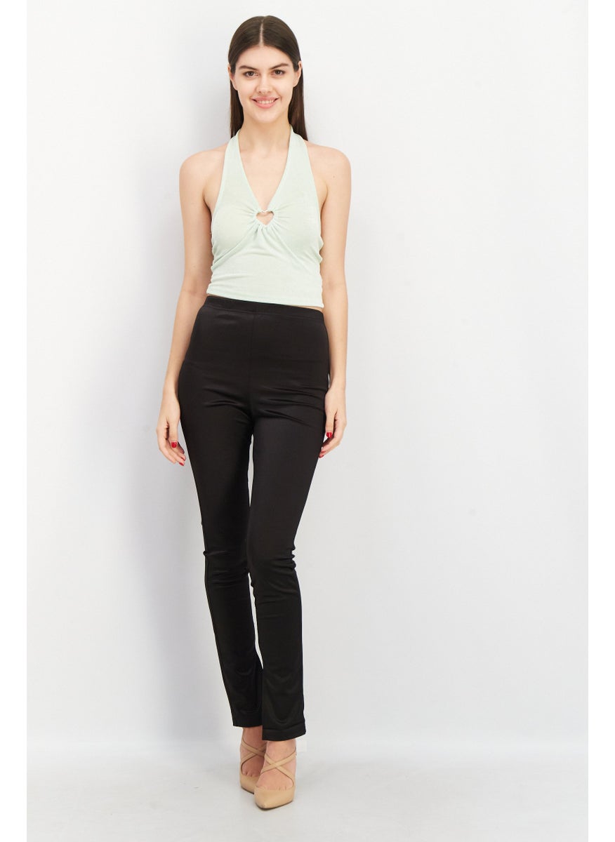 Don't Call Me Jennyfer - Women Halter Neck Sleeveless Textured Crop Top, Green - Image 1
