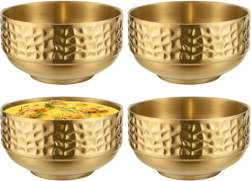 Homaisson Stainless Steel Gold Bowls Set  4 Pcs Classic Gold Serving Bowls for Homes and Restaurants Hammered Texture Double Wall Insulated Bowls - Image 1