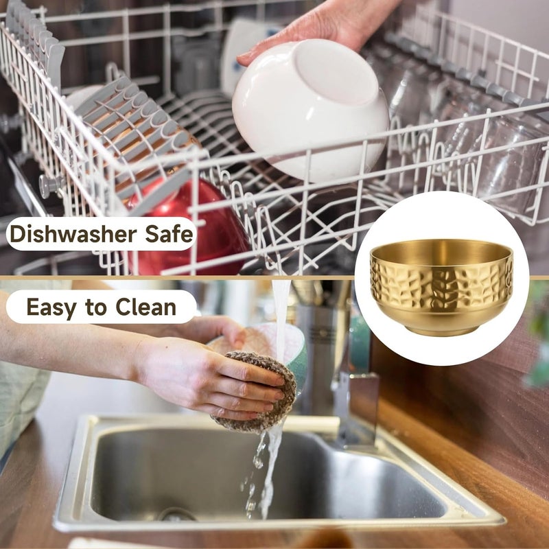 Homaisson Stainless Steel Gold Bowls Set  4 Pcs Classic Gold Serving Bowls for Homes and Restaurants Hammered Texture Double Wall Insulated Bowls - Image 3