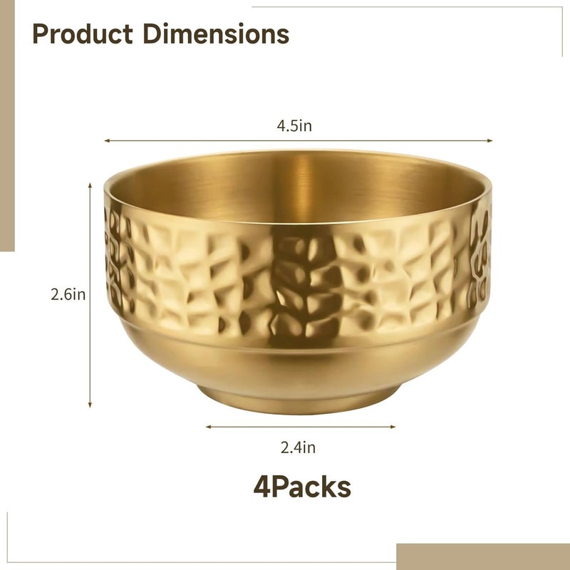 Homaisson Stainless Steel Gold Bowls Set  4 Pcs Classic Gold Serving Bowls for Homes and Restaurants Hammered Texture Double Wall Insulated Bowls - Image 4
