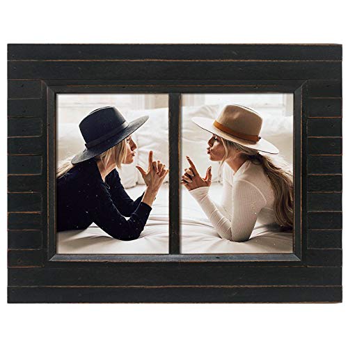Eosglac 5x7 Collage Picture Frame Distressed Black, 2-Opening Timbermount Rustic Photo Frame with Wood Siding Look, Tabletop or Wall Display - Image 1