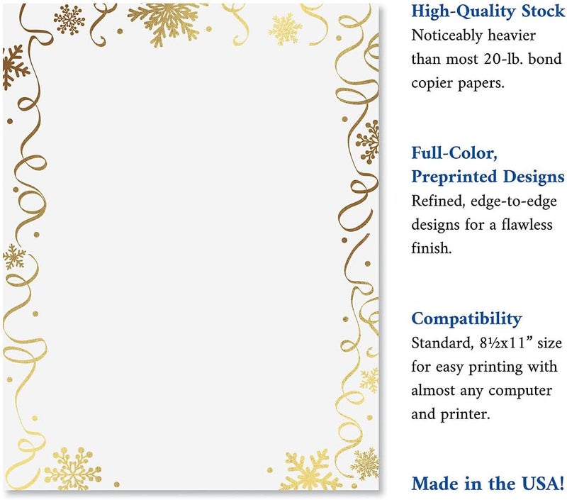 Current Foil Streamers & Snow Letter Papers - Set of 25, Stationery Papers, 8.5" x 11", Computer Paper, 70# Text Paper, Holiday, Christmas, Invitations, Newsletters… - Image 4