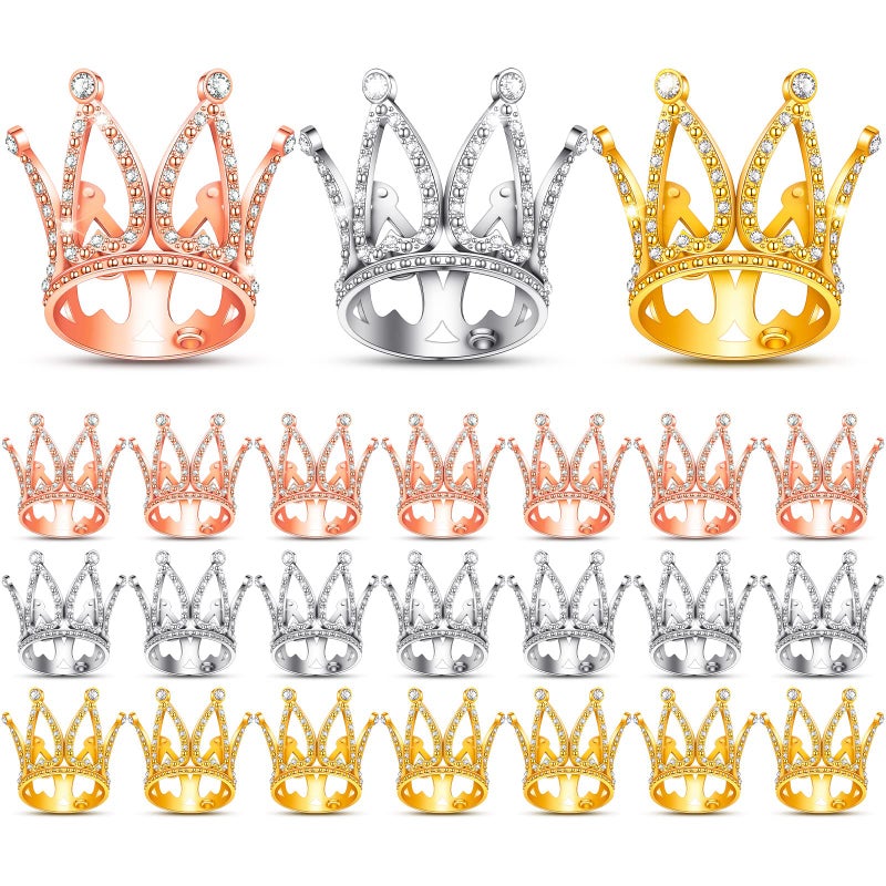 Yulejo 24 Pcs Crown Cake Topper Mini Baby Crown Tiny Queen Small Alloy Crystal Princess Headpiece Cake Decoration for Women Lady Girl Bridal Wedding Royal Themed Baby Shower Birthday PartyMulti Colors - Image 3