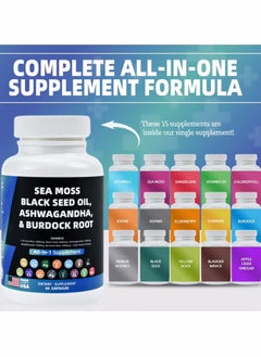 BIYODE Sea Moss 350mg Black Seed Oil 300mg Ashwagandha 200mg Turmeric 100mg Bladderwrack 100mg Burdock 100mg & Vitamin C & D3 with Elderberry Manuka Dandelion Yellow Dock Iodine Chlorophyll ACV  - Image 3