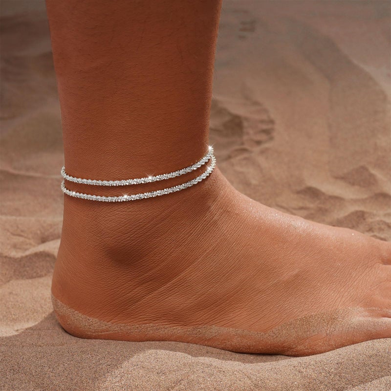 Tasiso Gold/Silver Ankle Bracelets for Women,14K Gold Anklets for Women Waterproof Sparkly Chain Rhinestone Anklets Set Stackable Layered Anklet Bracelets for Women Beach Gold Jewelry Gift - Image 2