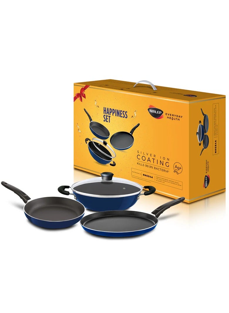 NIRLEP NutriHealth 3-Piece Gift Set: Flat Griddle 26cm, Tapered Fry Pan 24cm, Kadhai 24cm with Stainless Steel Lid  - Image 1