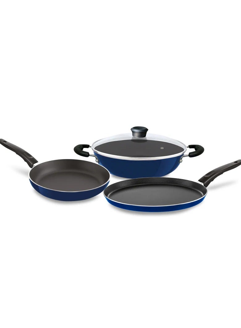 NIRLEP NutriHealth 3-Piece Gift Set: Flat Griddle 26cm, Tapered Fry Pan 24cm, Kadhai 24cm with Stainless Steel Lid  - Image 2