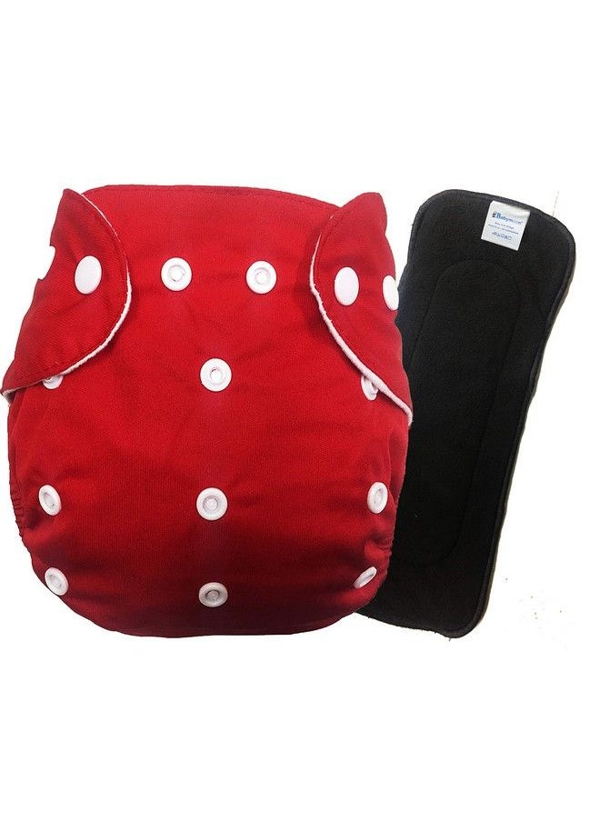 BabyMoon (Set Of 2) 1 Cloth Diaper With 5Layers Charcoal Bamboo Insert) Premium Adjustable Reusable Washable Cloth Diaper For Babies (Cherry Red)  - Image 2