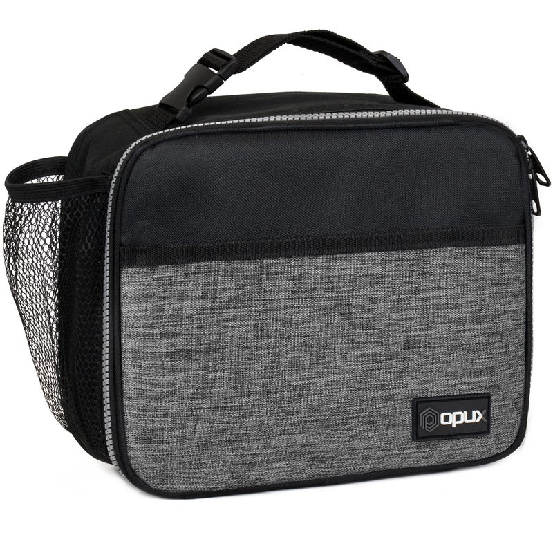 opux Insulated Lunch Bag Kids Lunch Box for School Boy Girl Leakproof Small Reusable Compact Soft Mini Cooler Bag Toddler Small Lunch Boxes Kit Pail with Front Side Pockets Gray