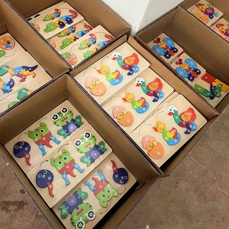 Young Children'S Wooden 3D Animal Digital Cognitive Evolution Animal Growth Process Puzzle Wooden Puzzle Toy - Image 2