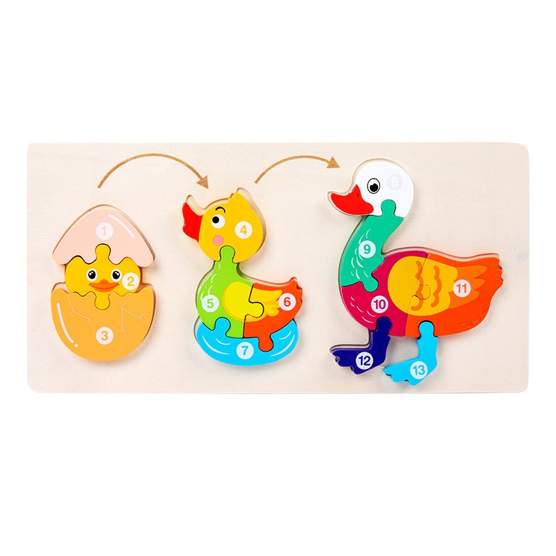Young Children'S Wooden 3D Animal Digital Cognitive Evolution Animal Growth Process Puzzle Wooden Puzzle Toy - Image 1