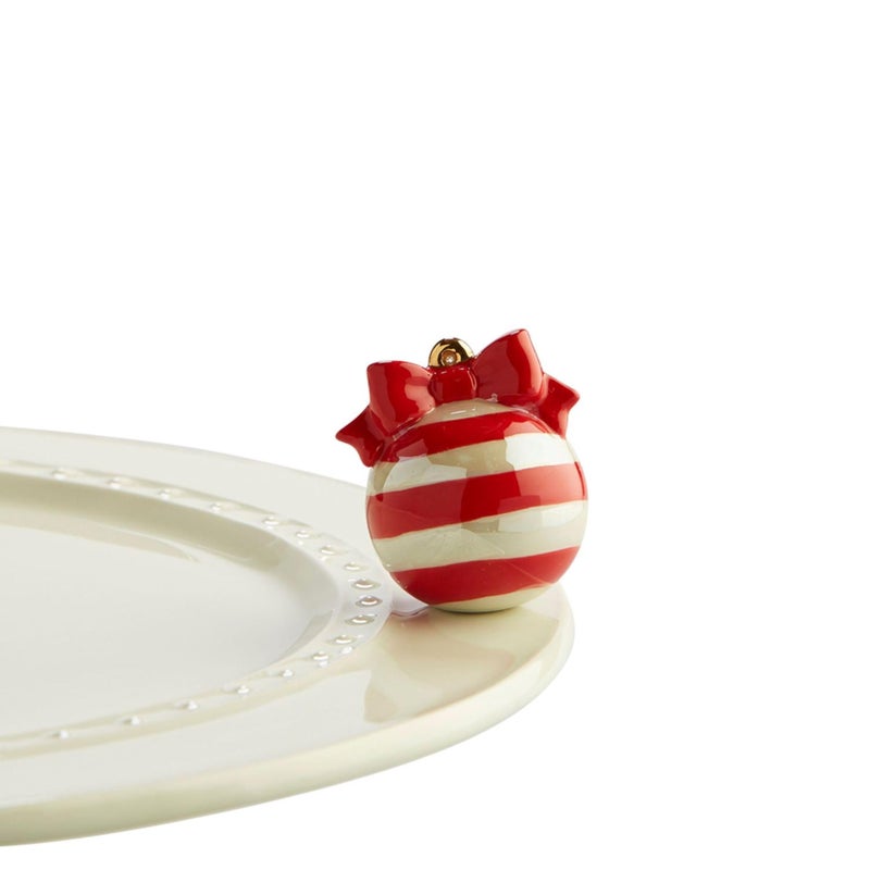 Nora Fleming Deck The Halls Red and White Ornament  HandPainted Ceramic Christmas Decor  Winter Minis for The Home and Office