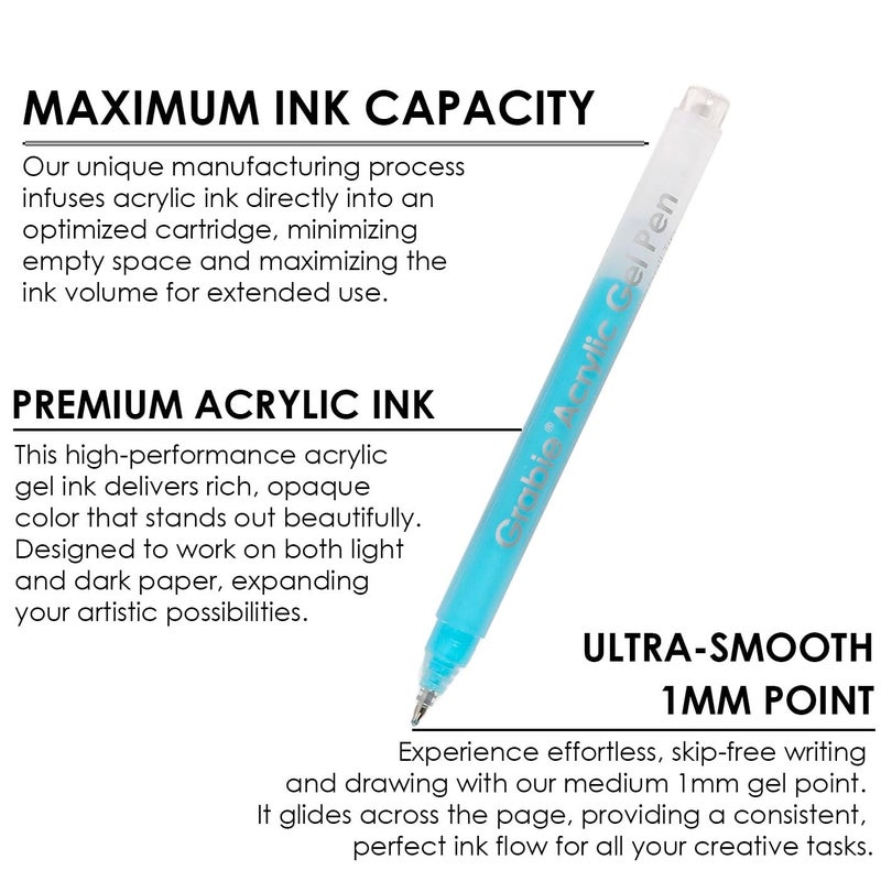 Grabie 12Colors Acrylic Gel Pens&Coloring Book, Medium Point Colored Gel Pens, Acrylic Gel Ink Pen Assorted Colored for Drawing, Note Taking, Bold&Bright Coloring Kit, Set of 12 (Ocean Colors) - Image 2