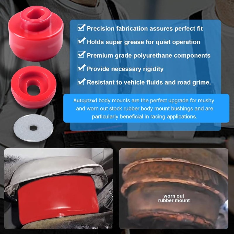 Autoptzxd 7-141 Body and Cab Mount Bushing Kit for 1999-2014 Chevy Silverado & Sierra 1500/2500 2WD/4WD, 24PCS Polyurethane - Image 4