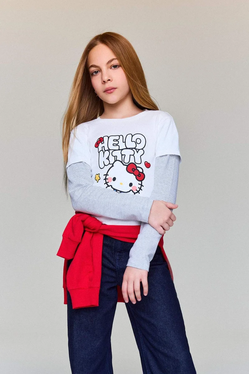DeFacto Girl Hello Kitty Crew Neck Long Sleeve T-Shirt