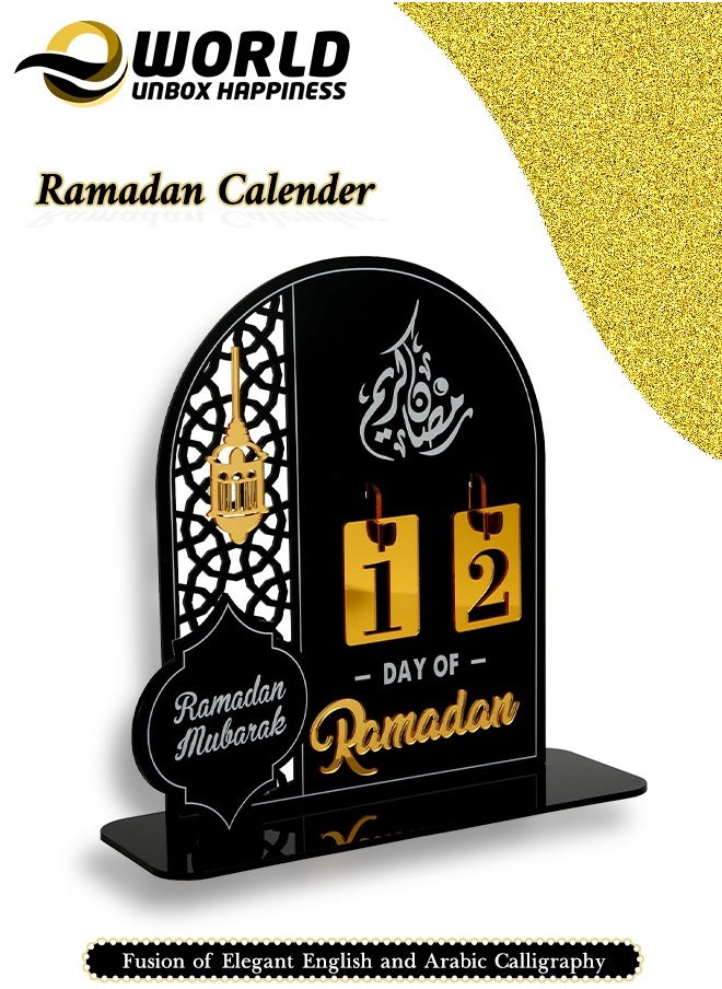 Eworld Ramadan Wooden Advent Calendar, Elegant Countdown Decoration with Acrylic Craft Ornaments for Home, Eid Celebrations, and Kids' Gifts, Featuring a 30-Day Countdown  - Image 1