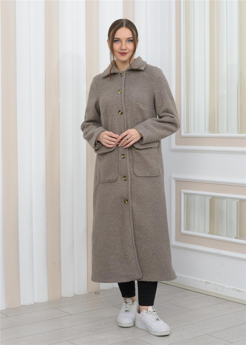 Nuseel New Season Collared Plush Curly Long Coat Gray  - Image 4
