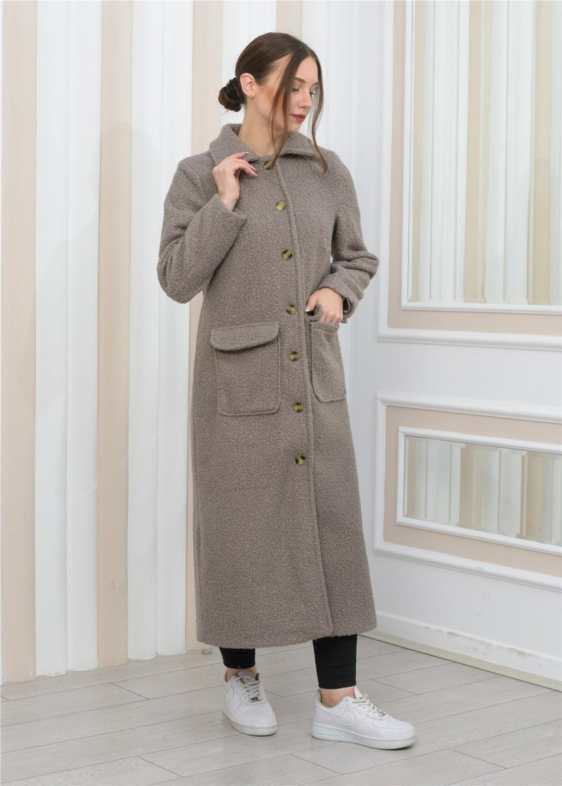 Nuseel New Season Collared Plush Curly Long Coat Gray  - Image 3