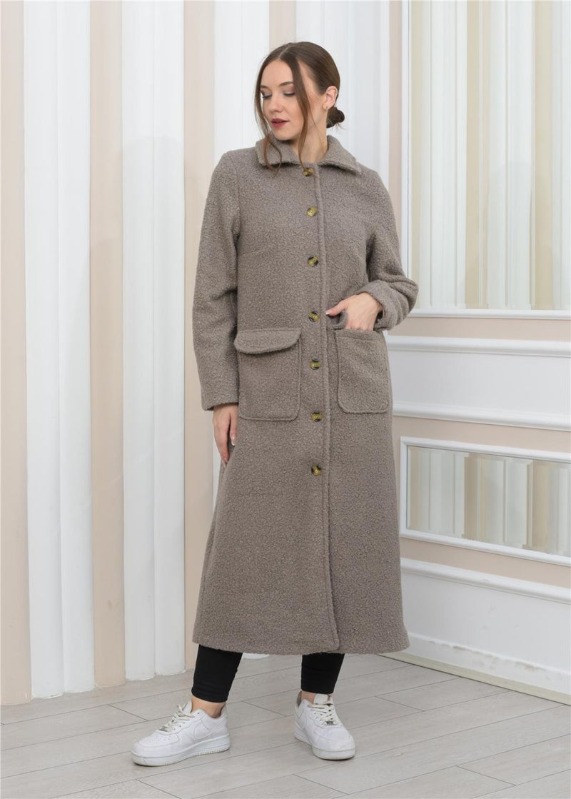 Nuseel New Season Collared Plush Curly Long Coat Gray  - Image 5