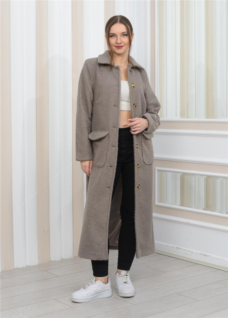 Nuseel New Season Collared Plush Curly Long Coat Gray  - Image 2