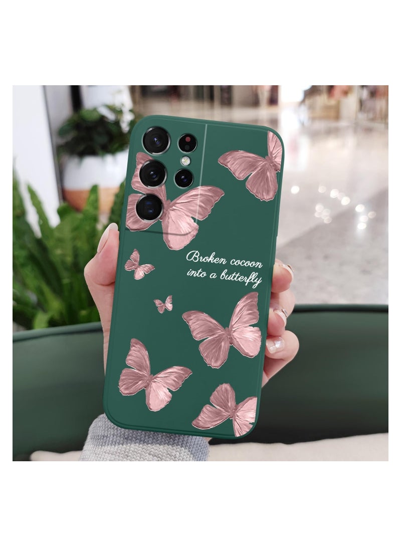 for Samsung S21 Ultra Case, for Samsung Galaxy S21 Ultra Case Butterfly Floral Astronauts Creative Sides Phone Cover Fashionablee Designs Soft Silicone Slim S21 Ultra Phone Case-Butterfly Green - Image 2
