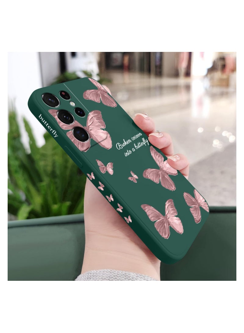 for Samsung S21 Ultra Case, for Samsung Galaxy S21 Ultra Case Butterfly Floral Astronauts Creative Sides Phone Cover Fashionablee Designs Soft Silicone Slim S21 Ultra Phone Case-Butterfly Green - Image 3