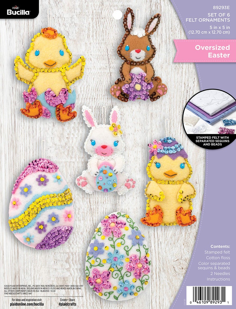 Bucilla Bucilla Egg Felt Applique Ornament Kit Oversized Easter Set of 6 Easter Egg 89293E 