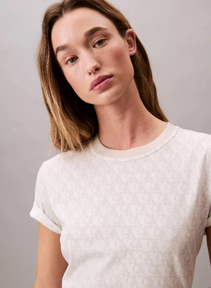 Calvin Klein BLANC DE BLANC AOP All-Over Monogram Classic T-Shirt for Women | Best Price UAE