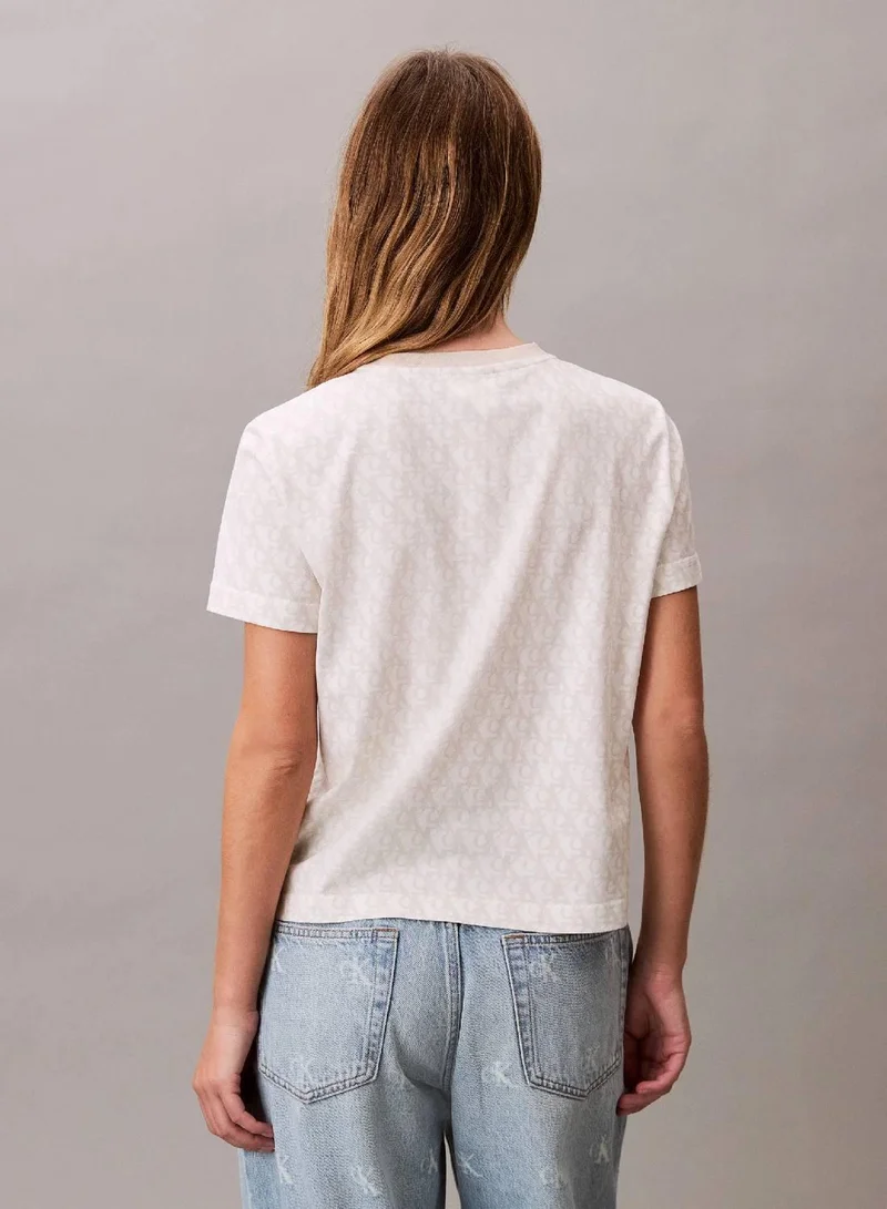 Calvin Klein BLANC DE BLANC AOP All-Over Monogram Classic T-Shirt for Women | Best Price UAE