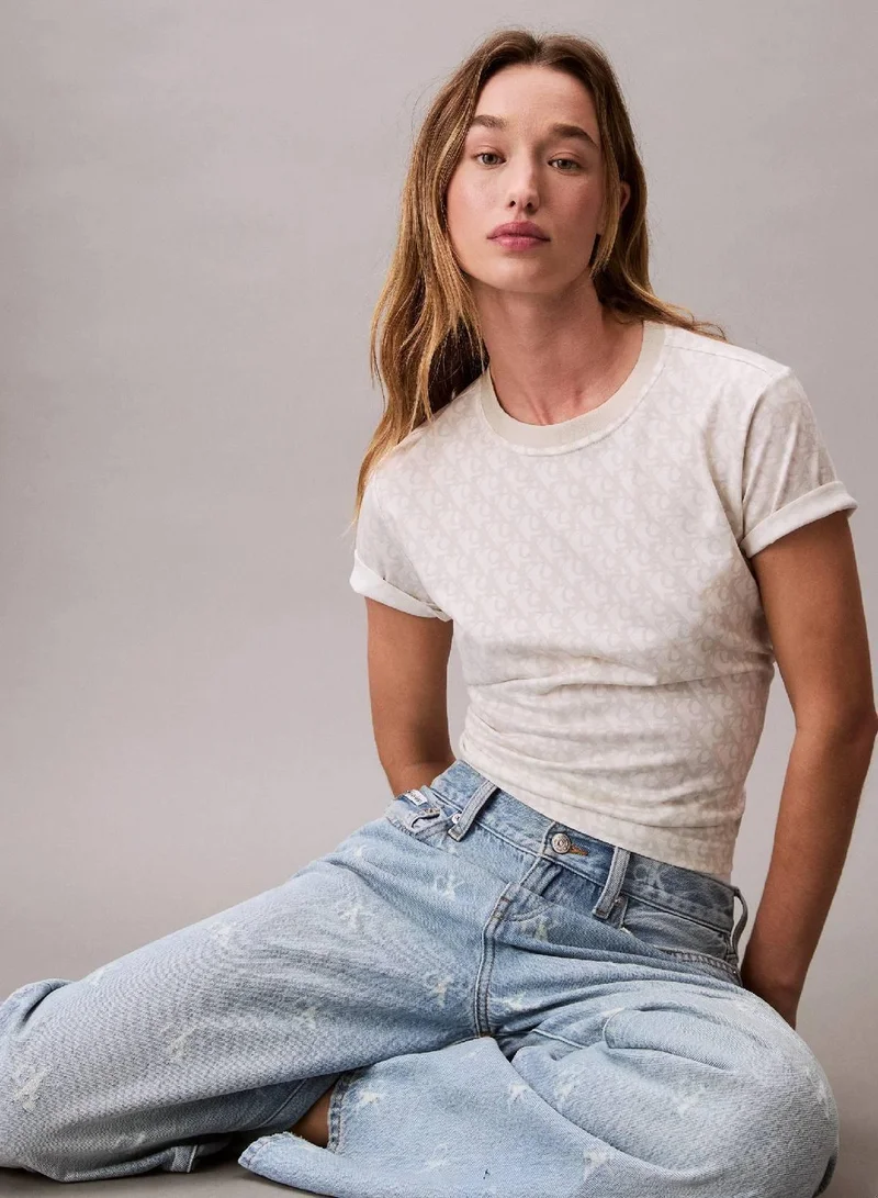 Calvin Klein BLANC DE BLANC AOP All-Over Monogram Classic T-Shirt for Women | Best Price UAE