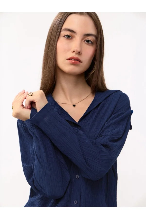 The Souled Store The Souled Store Women Teal Sailor Crinkled Blue Relaxed Fit Shirts